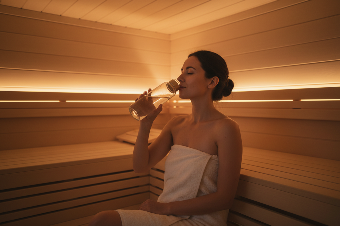 woman rehydrating after sauna with electrolytes