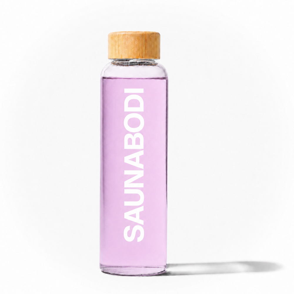 Saunabodi Glass Water Bottle with Bamboo Lid – 16oz / 475mL