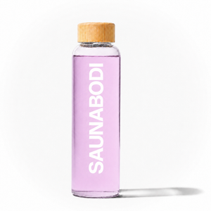 Saunabodi Glass Water Bottle with Bamboo Lid – 16oz / 475mL