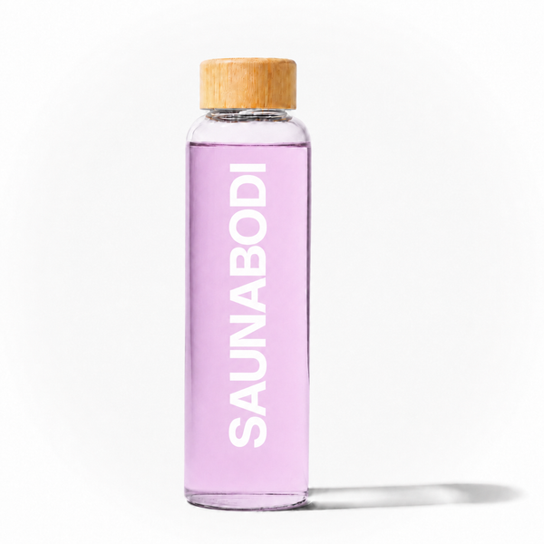 Saunabodi Glass Water Bottle with Bamboo Lid – 16oz / 475mL