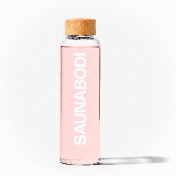Saunabodi Glass Water Bottle with Bamboo Lid – 16oz / 475mL
