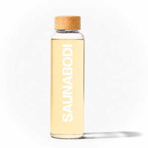 Saunabodi Glass Water Bottle with Bamboo Lid – 16oz / 475mL