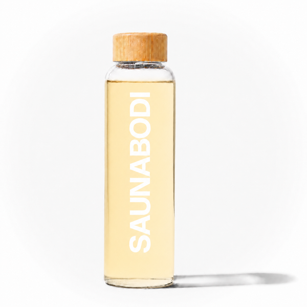 Saunabodi Glass Water Bottle with Bamboo Lid – 16oz / 475mL